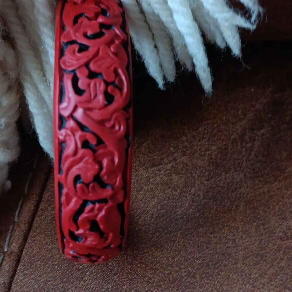 Red Black Carved Bracelet Vintage